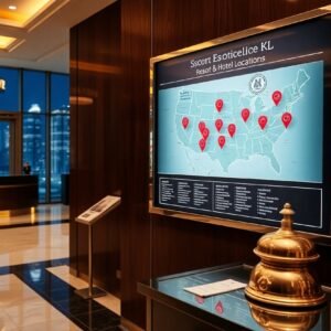 KL Escort Girl Sunway hotel lobby with map of resort locations in the USA. Malaysia Escort Sex in Kuala Lumpur