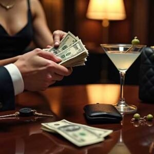 KL Escort Girl Couple exchanging money at a bar with a martini and car keys Malaysia Escort Sex in Kuala Lumpur