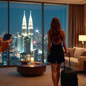 KL Escort Girl Couple in hotel room with city view at night Malaysia Escort Sex in Kuala Lumpur