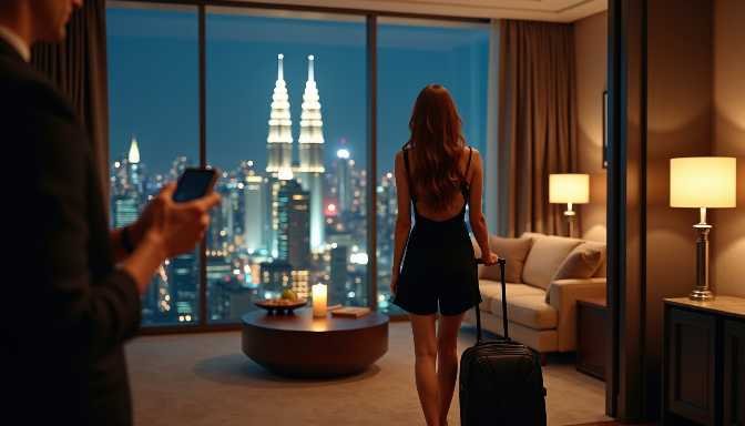 KL Escort Girl Couple in hotel room with city view at night Malaysia Escort Sex in Kuala Lumpur
